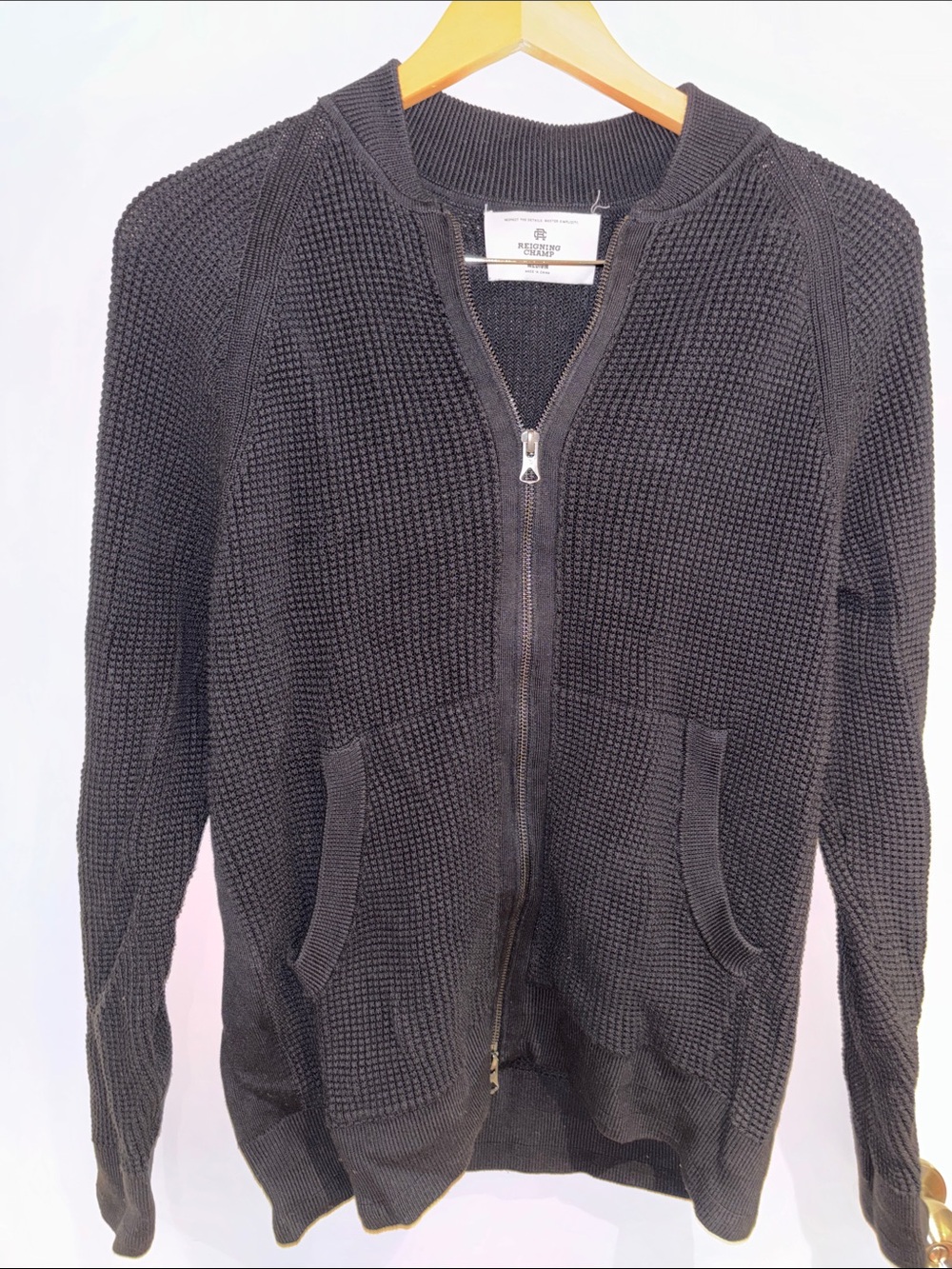 Reigning Champ Black Textured Zip-Up Sweater